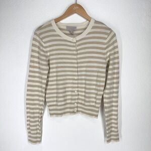 HM Womens Striped Button Crewneck Cardigan Sweater French Girl Coastal Preppy XS